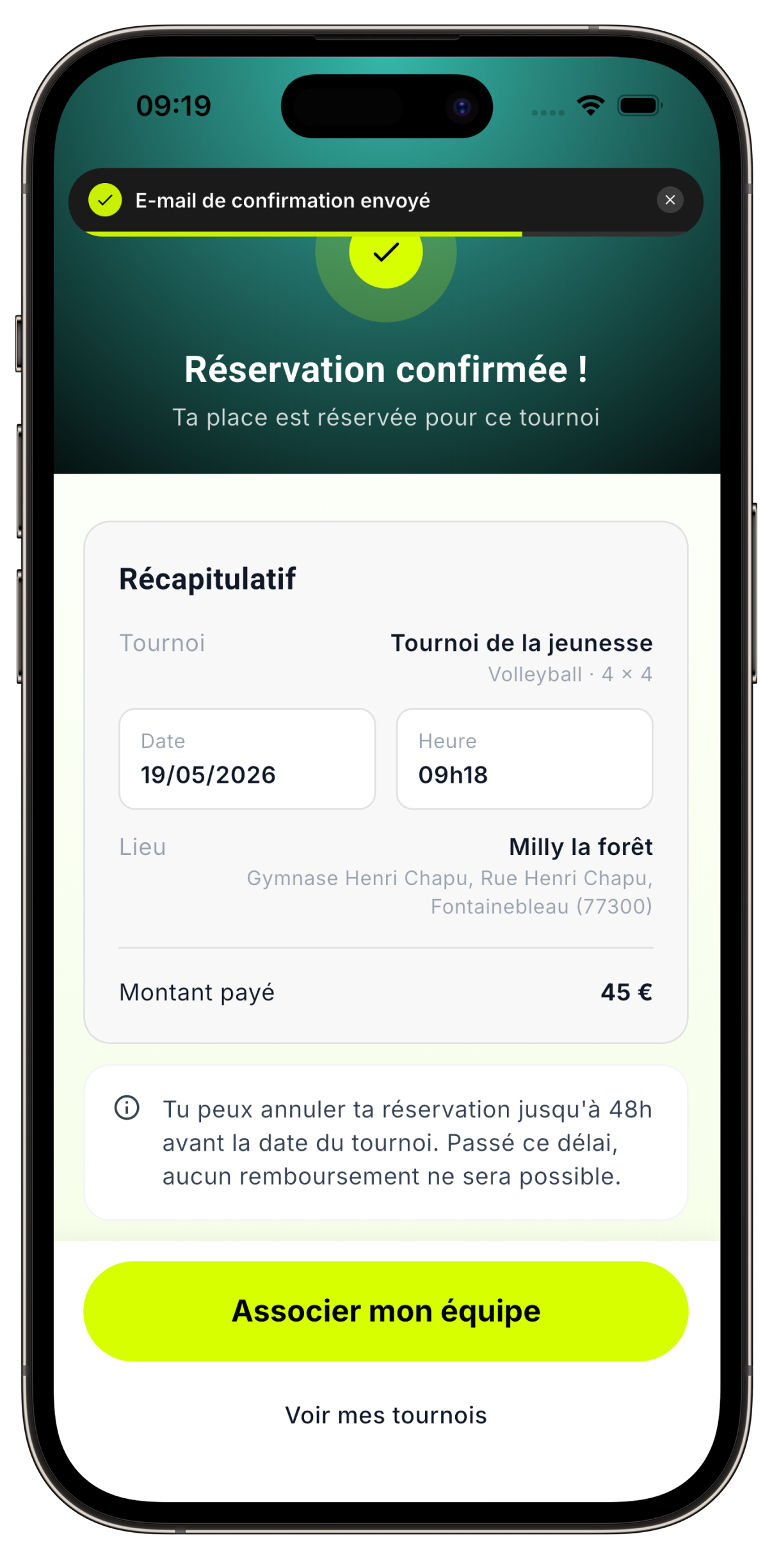 Yamatch — paiement sécurisé d'un tournoi